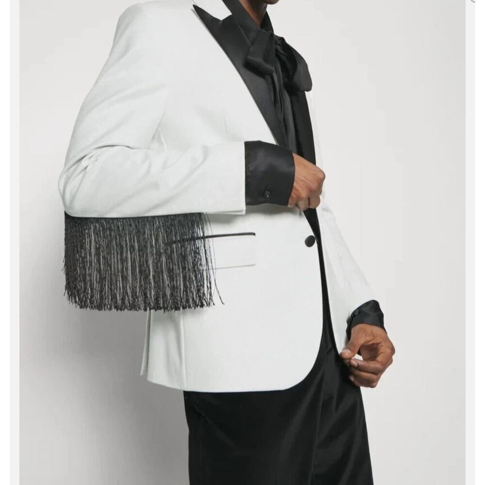 J.Lindeberg Western Blazer Size 48 Fringe White Black Rodeo Maximalism Groom
